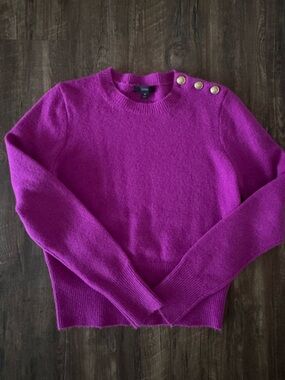 J. Crew Bright Magenta Crewneck Sweater with Gold Shoulder Buttons